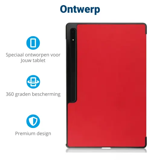 Samsung Galaxy Tab S10 Ultra / S9 Ultra Hoes Tri-Fold Book Case Standaard Rood afbeelding 3