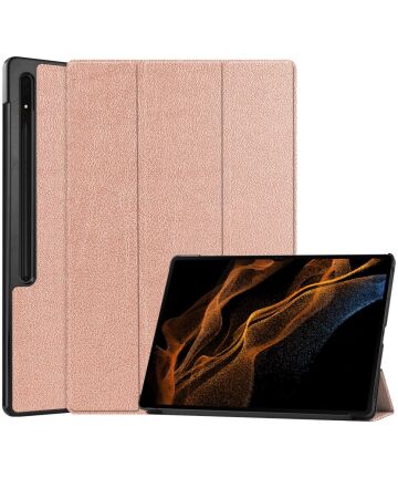 Samsung Galaxy Tab S9 Ultra Hoes Tri-Fold Book Case met Stand Roze Hoesjes