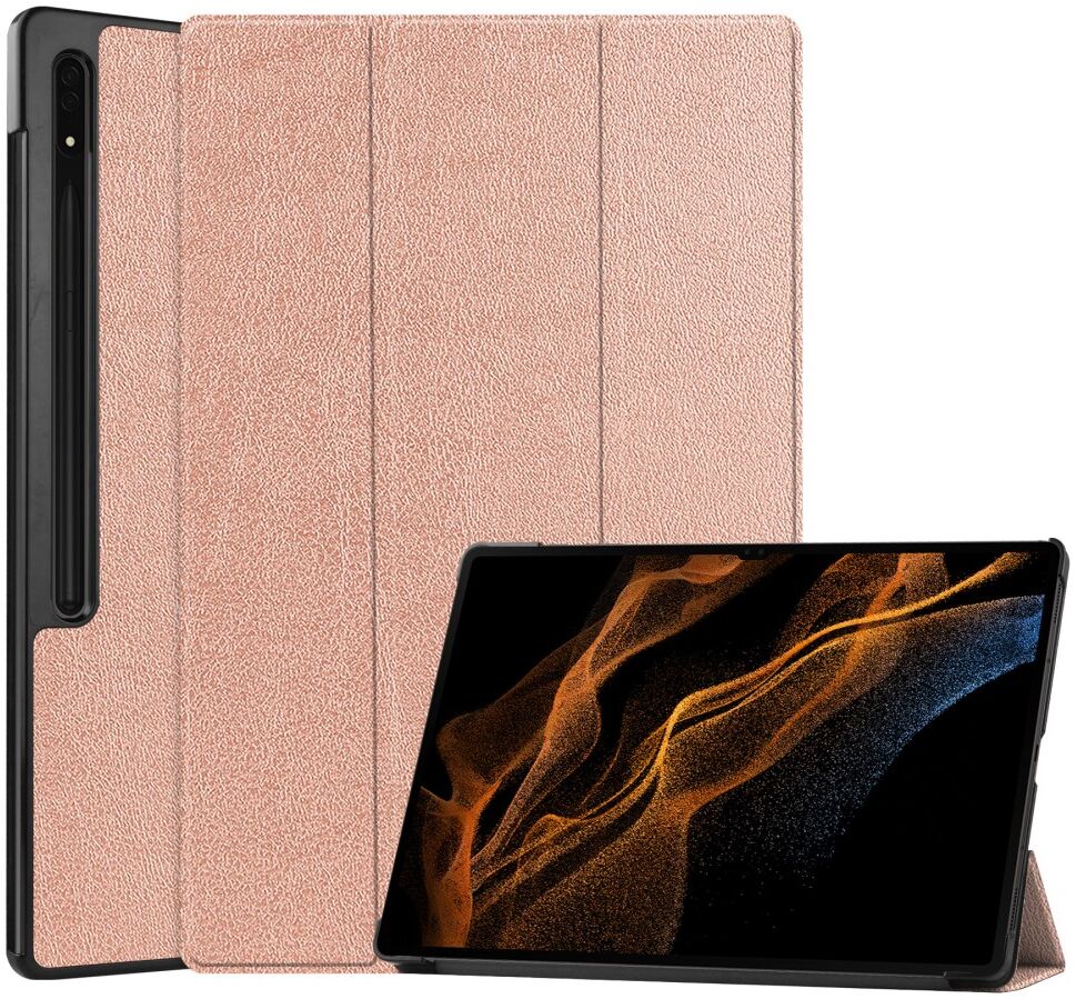 Samsung Galaxy Tab S10 Ultra / S9 Ultra Hoes Tri-Fold Book Case Standaard Roze afbeelding 1