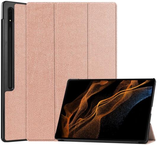 Samsung Galaxy Tab S10 Ultra / S9 Ultra Hoes Tri-Fold Book Case Standaard Roze afbeelding 1