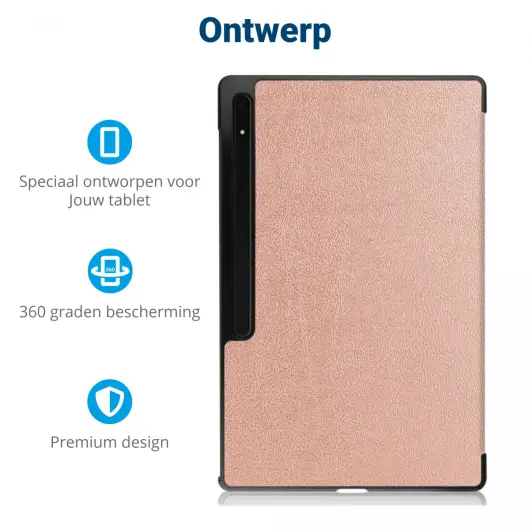 Samsung Galaxy Tab S10 Ultra / S9 Ultra Hoes Tri-Fold Book Case Standaard Roze afbeelding 3