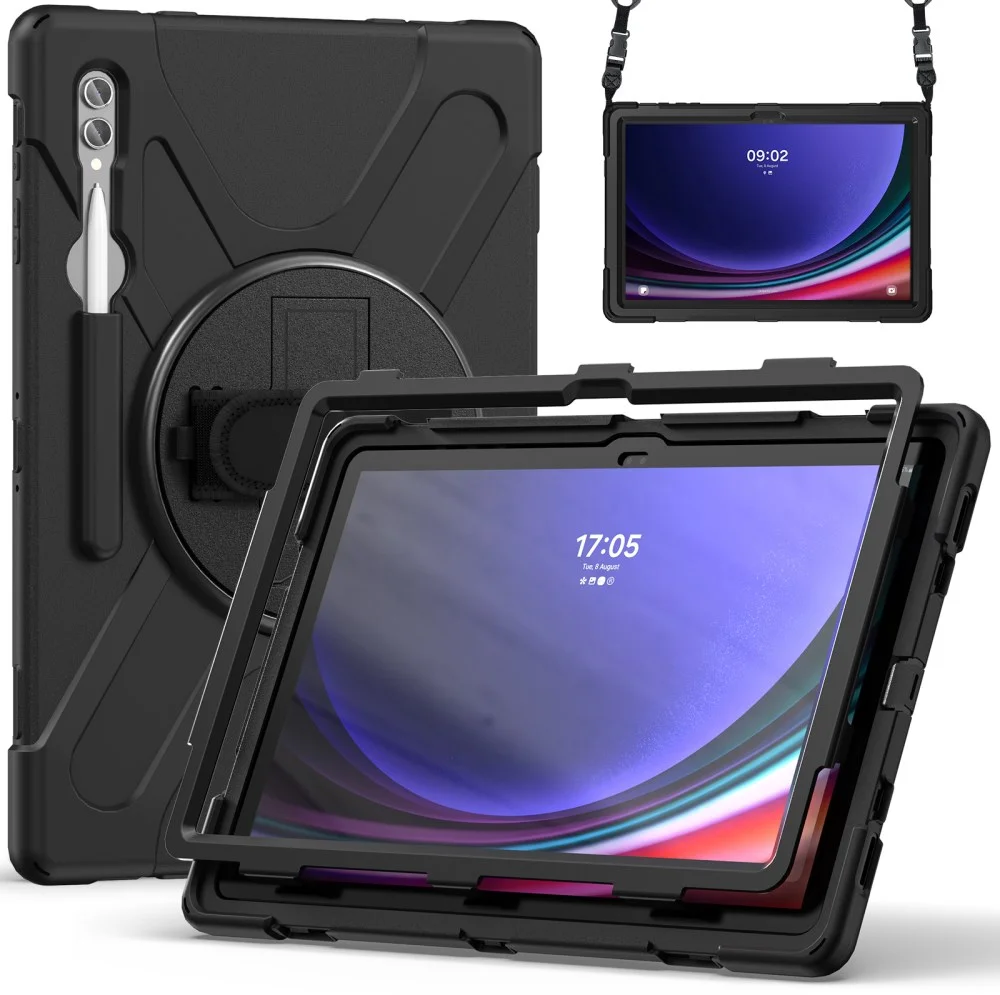 Samsung Galaxy Tab S9 Ultra Hoes met Kickstand en Handriem Zwart afbeelding 9