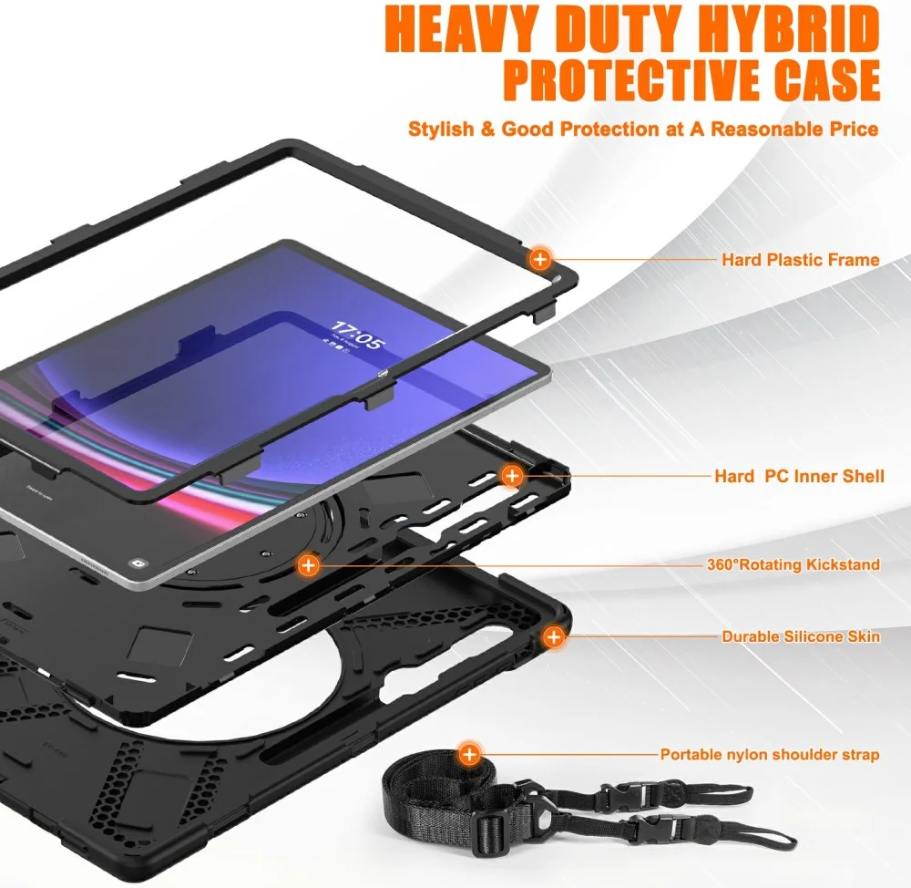 Samsung Galaxy Tab S9 Ultra Hoes met Kickstand en Handriem Zwart afbeelding 3