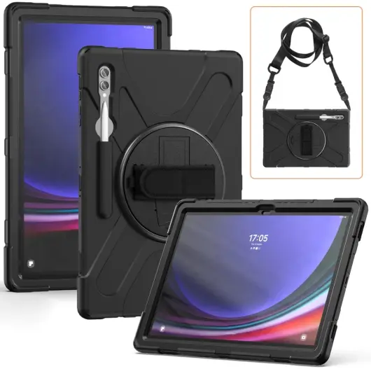 Samsung Galaxy Tab S9 Ultra Hoes met Kickstand en Handriem Zwart afbeelding 2