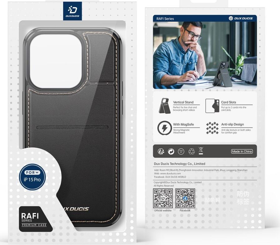Dux Ducis Rafi iPhone 15 Pro Hoesje MagSafe Pasjes Houder RFID Zwart afbeelding 13