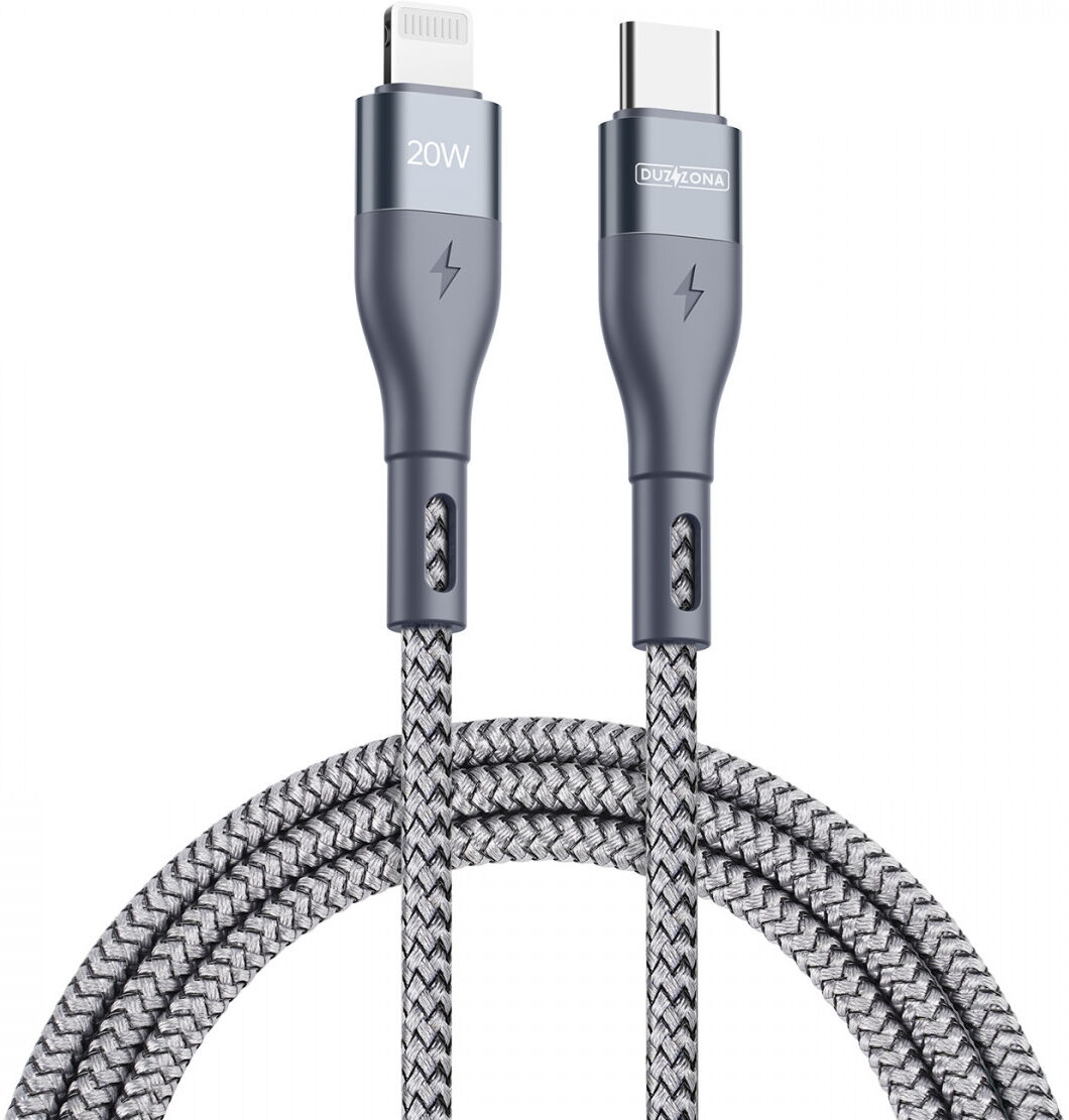 Duzzona 2.22A USB-C naar Lightning Kabel 20W Power Delivery 2M Grijs afbeelding 1