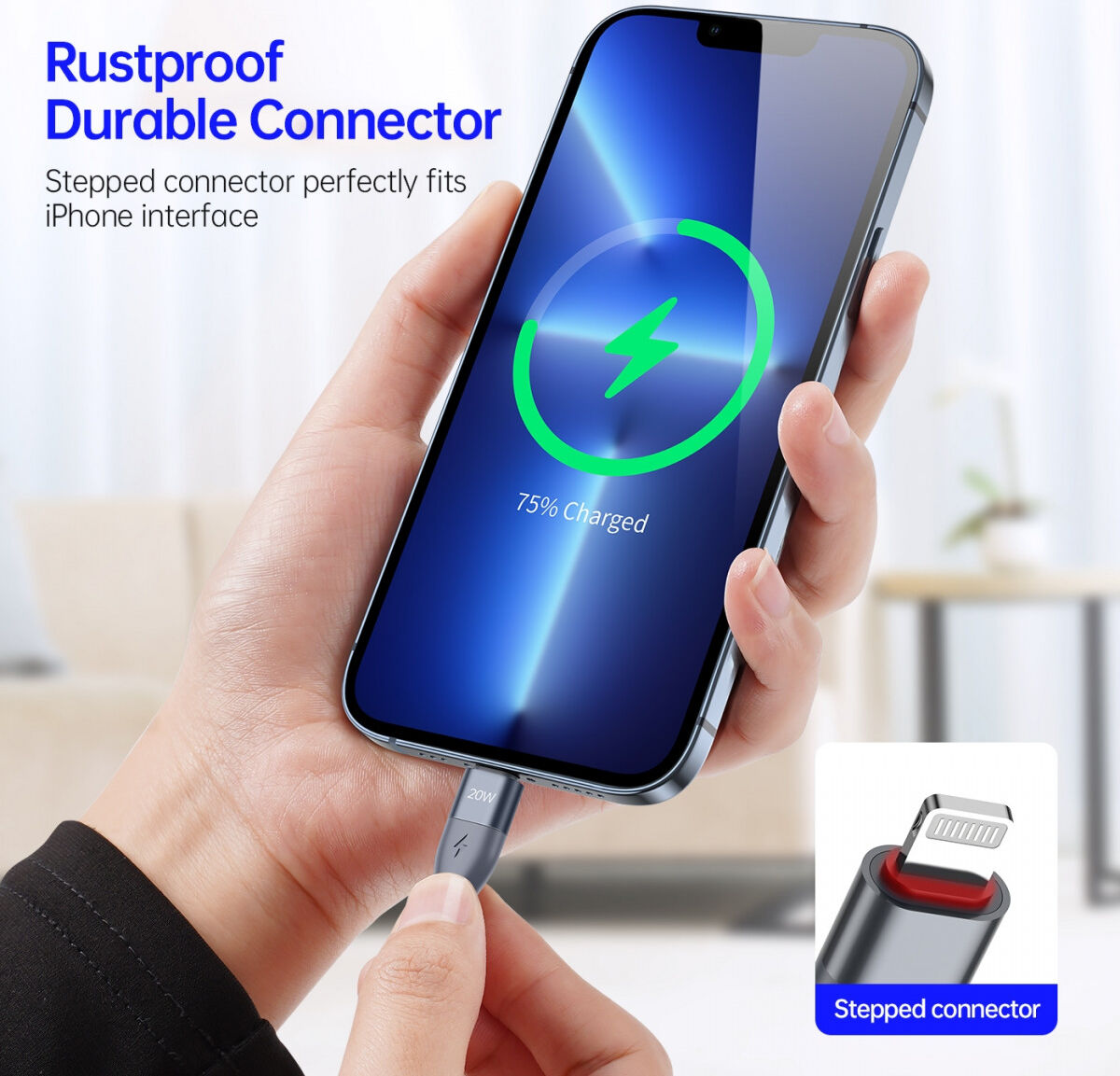 Duzzona 2.22A USB-C naar Lightning Kabel 20W Power Delivery 2M Grijs afbeelding 4