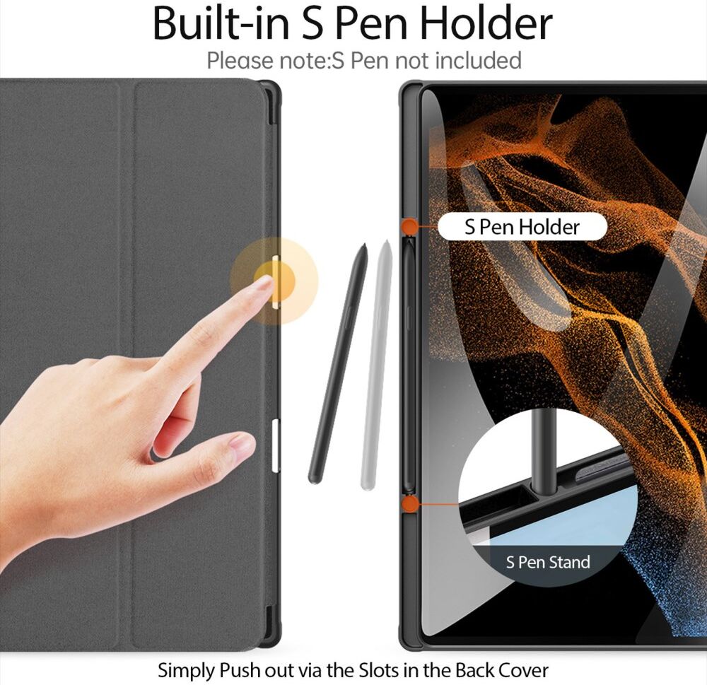 Dux Ducis Samsung Tab S8/S9 Ultra Hoes Tri-Fold Book Case Zwart afbeelding 5