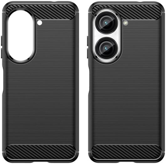 Asus Zenfone 10 Hoesje Geborsteld TPU Flexibele Back Cover Zwart afbeelding 2