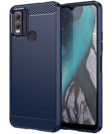 Nokia C22 Hoesje Geborsteld TPU Flexibele Back Cover Blauw Hoesjes