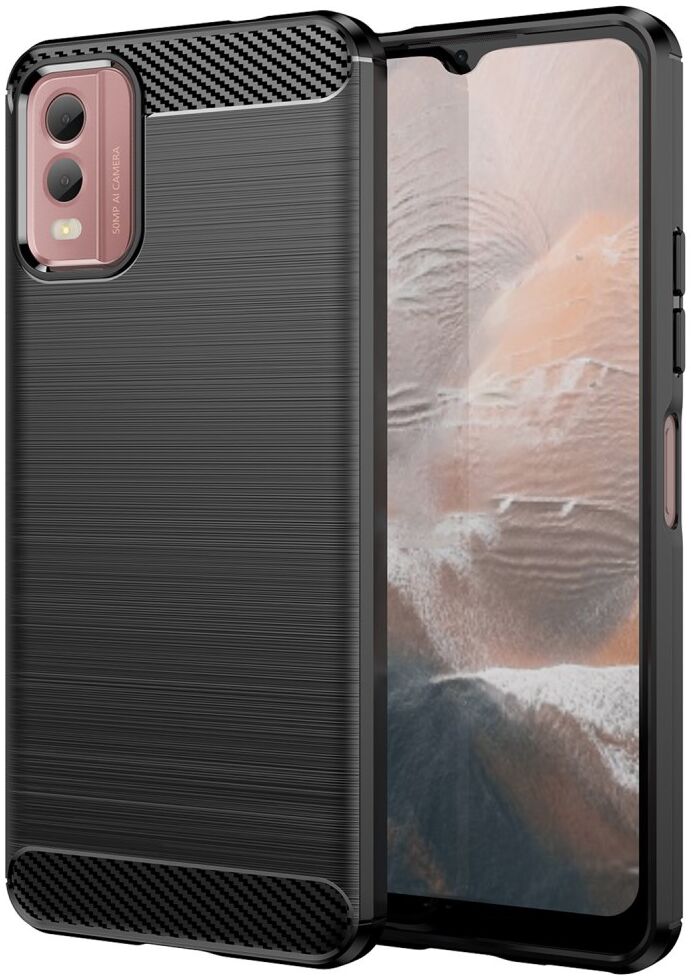 Nokia C32 Hoesje Geborsteld TPU Flexibele Back Cover Zwart afbeelding 1