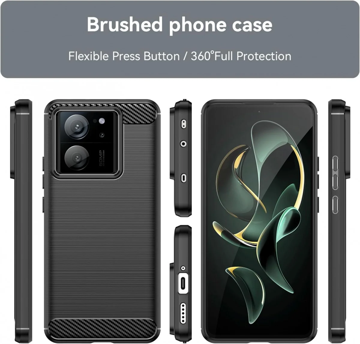 Xiaomi 13T / 13T Pro Hoesje Geborsteld TPU Flexibele Back Cover Zwart afbeelding 8