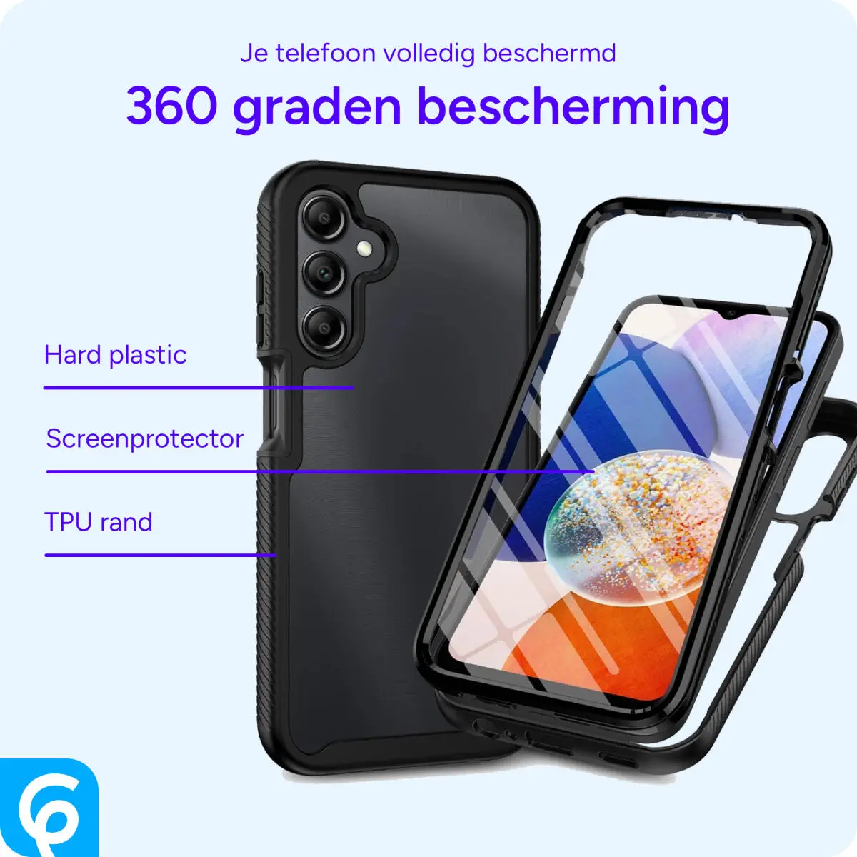Samsung Galaxy A25 Hoesje Full Protect 360° Cover Hybride Zwart afbeelding 4