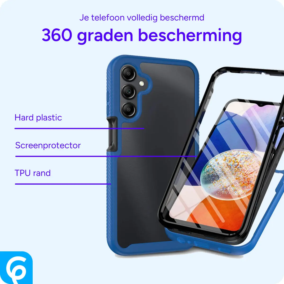 Samsung Galaxy A25 Hoesje Full Protect 360° Cover Hybride Blauw afbeelding 2
