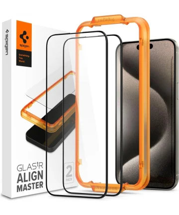 Spigen AlignMaster Apple iPhone 15 Pro Max Tempered Glass (2-Pack) Screen Protectors