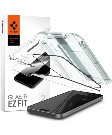 Spigen EZ Fit GLAS.tR Apple iPhone 15 Screen Protector Zwart (2-Pack) Screen Protectors