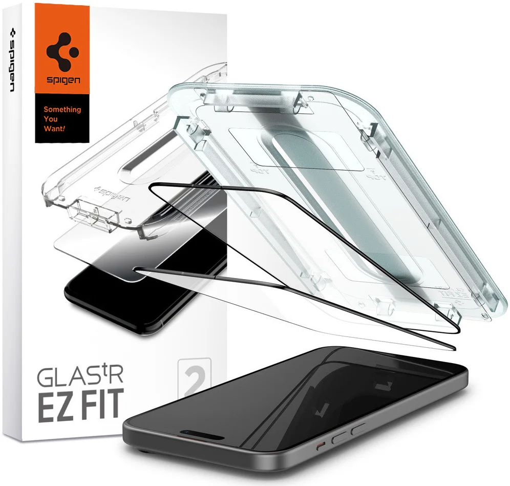 Spigen EZ Fit GLAS.tR Apple iPhone 15 Screen Protector Zwart (2-Pack) afbeelding 1