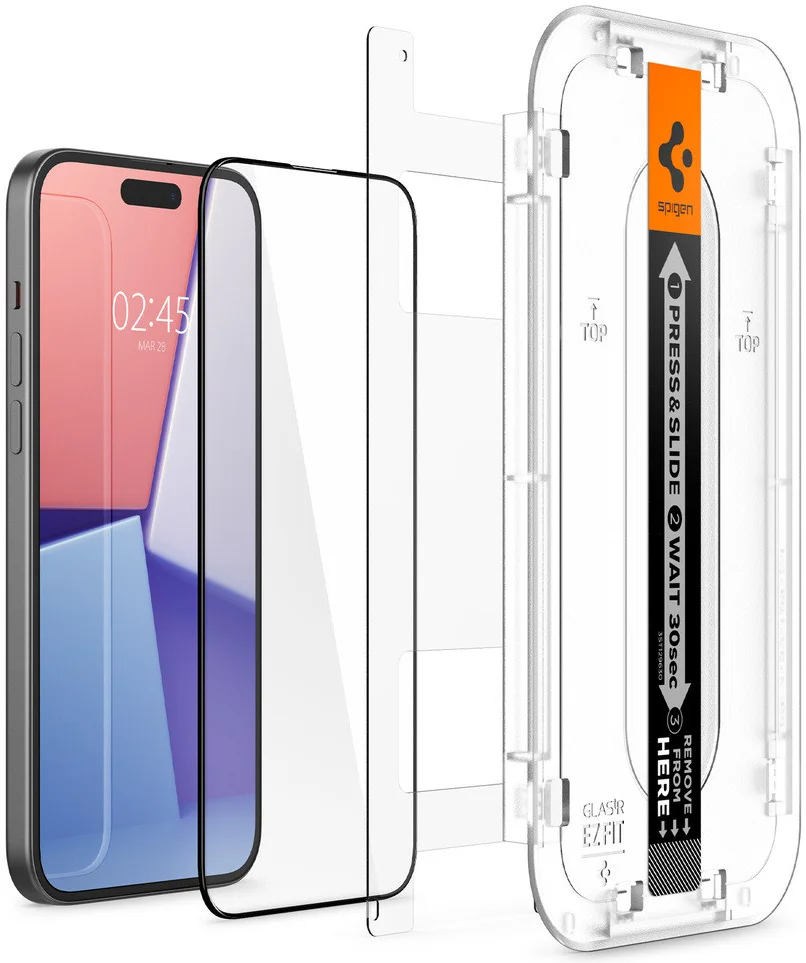 Spigen EZ Fit GLAS.tR Apple iPhone 15 Screen Protector Zwart (2-Pack) afbeelding 9