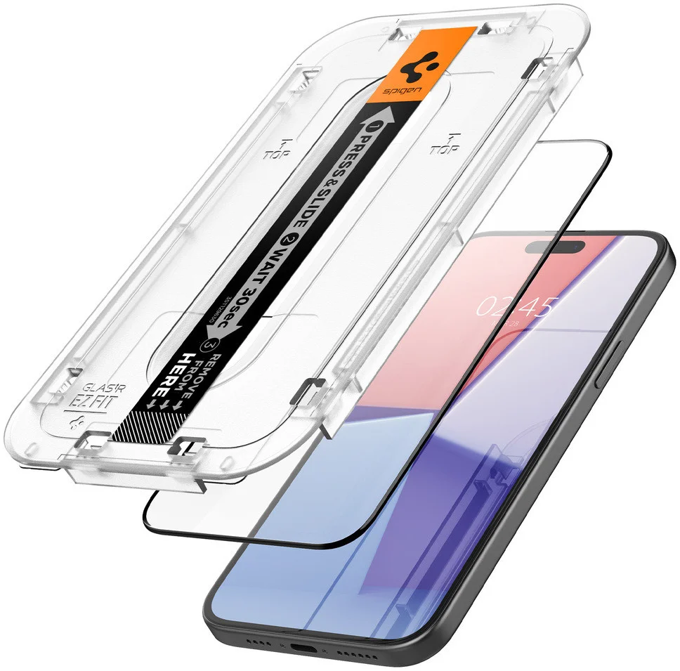 Spigen EZ Fit GLAS.tR Apple iPhone 15 Screen Protector Zwart (2-Pack) afbeelding 11