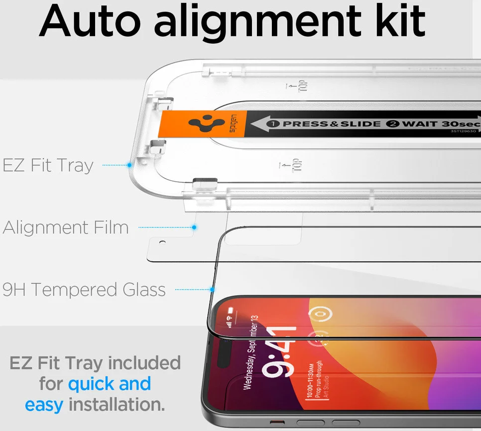 Spigen EZ Fit GLAS.tR Apple iPhone 15 Screen Protector Zwart (2-Pack) afbeelding 2