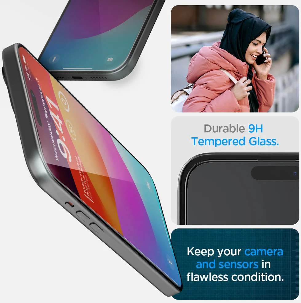 Spigen EZ Fit GLAS.tR Apple iPhone 15 Screen Protector Zwart (2-Pack) afbeelding 6