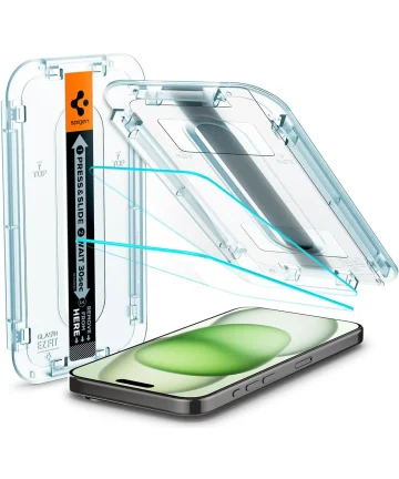 Spigen EZ Fit GLAS.tR iPhone 15 Plus Screen Protector Clear (2-Pack) Screen Protectors