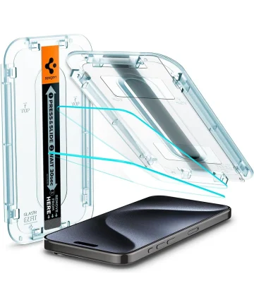 Spigen EZ Fit GLAS.tR iPhone 15 Pro Screen Protector Clear (2-Pack) Screen Protectors