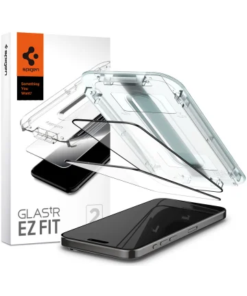 Spigen EZ Fit GLAS.tR iPhone 15 Pro Max Screen Protector Zwart 2-Pack Screen Protectors