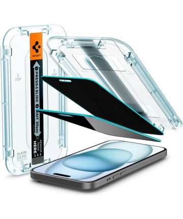 Spigen EZ Fit Glas.tR Apple iPhone 15 Privacy Glass (2-Pack) Screen Protectors