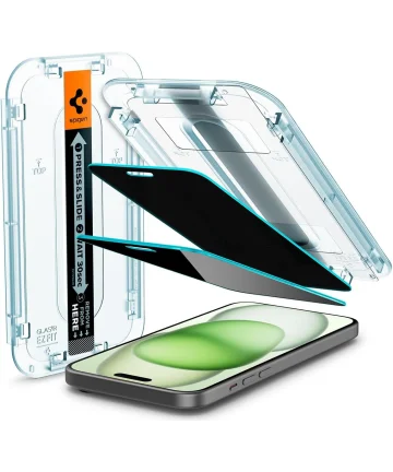 Spigen EZ Fit Glas.tR Apple iPhone 16 / 15 Plus Privacy Glass (2-Pack) Screen Protectors