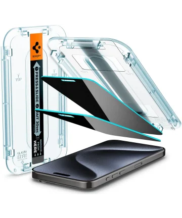 Spigen EZ Fit Glas.tR Apple iPhone 15 Pro Privacy Glass (2-Pack) Screen Protectors