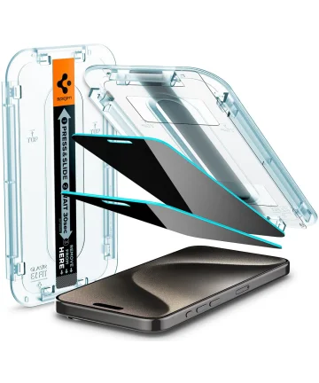 Spigen EZ Fit Glas.tR Apple iPhone 15 Pro Max Privacy Glass (2-Pack) Screen Protectors