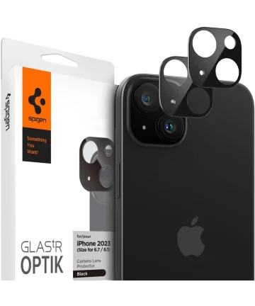 Spigen Optik iPhone 15 / 15 Plus Camera Lens Protector Zwart (2-Pack) Screen Protectors