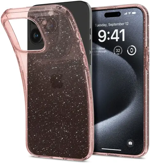 Spigen Liquid Crystal Apple iPhone 15 Pro Hoesje Glitter Roze Quartz afbeelding 1