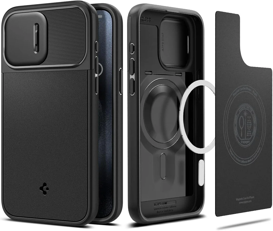 Spigen Optik Armor MagSafe iPhone 15 Pro Max Hoesje Camera Slider Zwart afbeelding 2