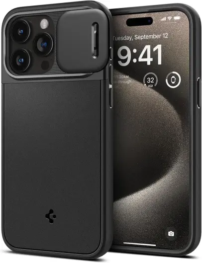 Spigen Optik Armor MagSafe iPhone 15 Pro Max Hoesje Camera Slider Zwart afbeelding 1