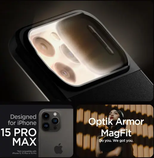 Spigen Optik Armor MagSafe iPhone 15 Pro Max Hoesje Camera Slider Zwart afbeelding 3