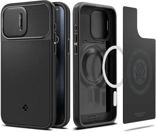 Spigen Optik Armor MagSafe iPhone 15 Pro Max Hoesje Camera Slider Zwart afbeelding 2