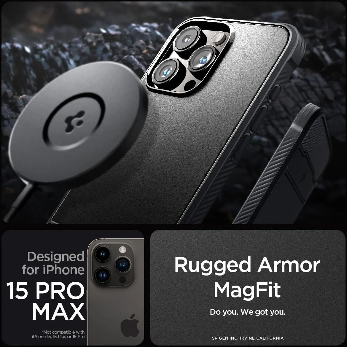 Spigen Rugged Armor Apple iPhone 15 Pro Max Hoesje MagSafe Zwart afbeelding 2