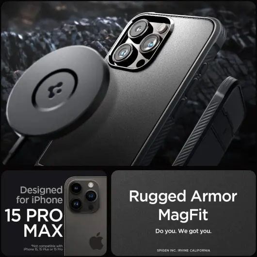 Spigen Rugged Armor Apple iPhone 15 Pro Max Hoesje MagSafe Zwart afbeelding 2