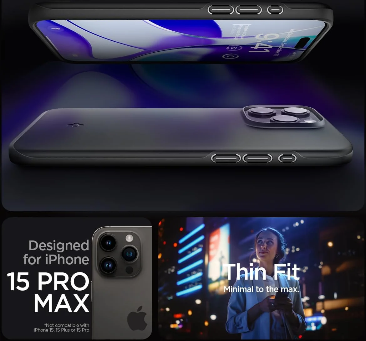 Spigen Thin Fit Apple iPhone 15 Pro Max Hoesje Back Cover Zwart afbeelding 8