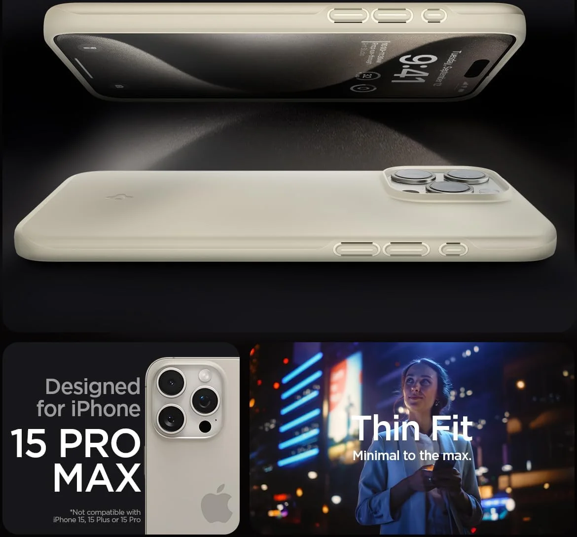 Spigen Thin Fit Apple iPhone 15 Pro Max Hoesje Back Cover Beige afbeelding 8