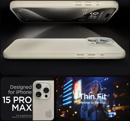 Spigen Thin Fit Apple iPhone 15 Pro Max Hoesje Back Cover Beige afbeelding 8