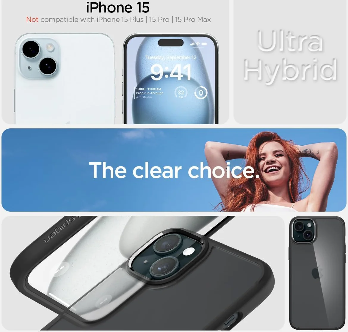 Spigen Ultra Hybrid Apple iPhone 15 Hoesje Back Cover Matte Zwart afbeelding 8