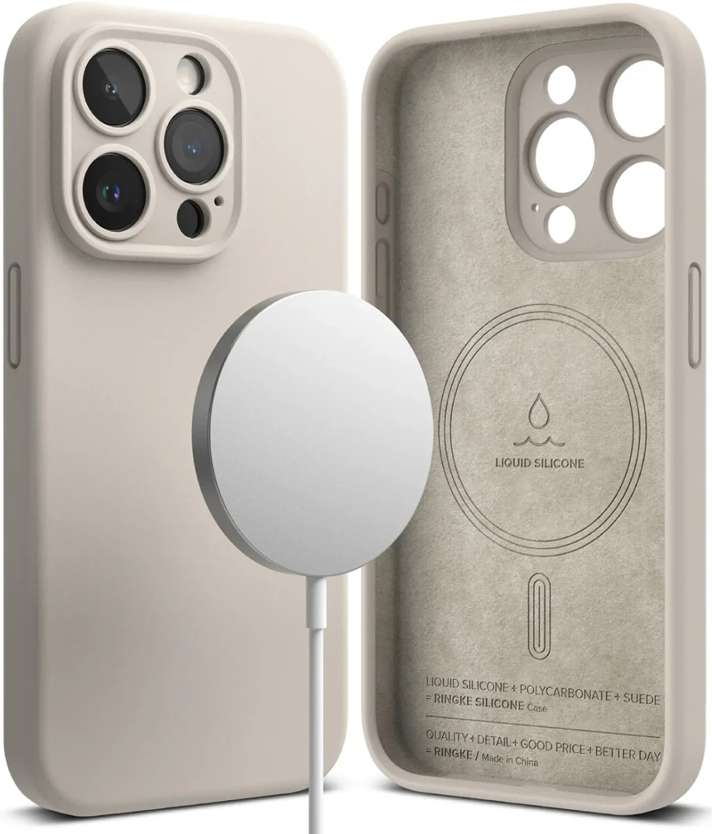 Ringke Silicone Apple iPhone 15 Pro Max Hoesje MagSafe Beige afbeelding 1