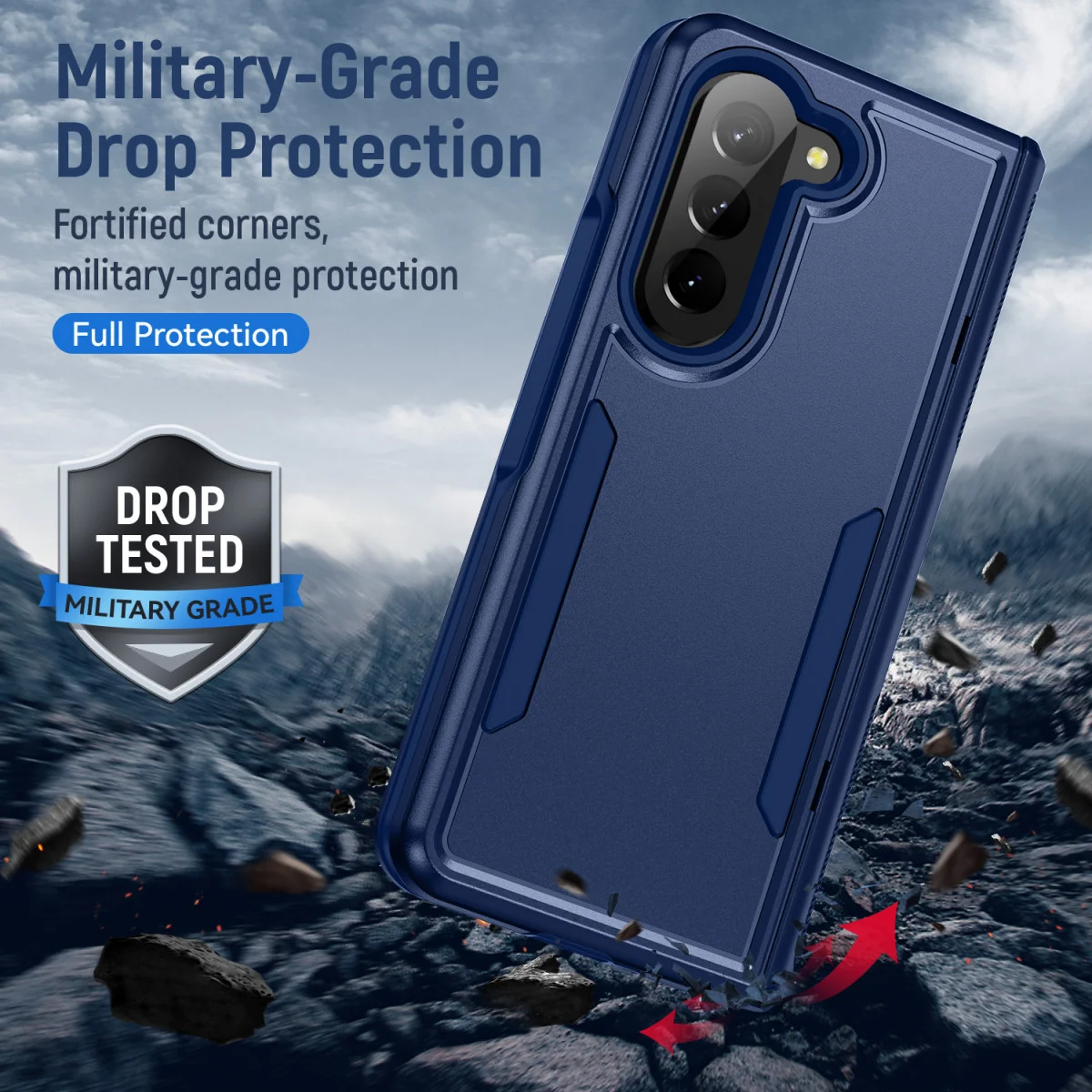 Samsung Galaxy Z Fold 5 Hoesje Armor Back Cover Blauw afbeelding 3