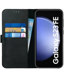 Rosso Deluxe Samsung Galaxy S23 FE Hoesje Echt Leer Book Case Zwart