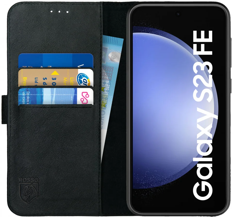 Rosso Deluxe Samsung Galaxy S23 FE Hoesje Echt Leer Book Case Zwart afbeelding 1