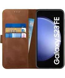 Rosso Deluxe Samsung Galaxy S23 FE Hoesje Echt Leer Book Case Bruin