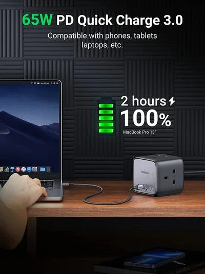 UGREEN DigiNest Cube 7-in-1 Power Adapter 65W 3x AC/2x USB-C 2x USB-A afbeelding 9